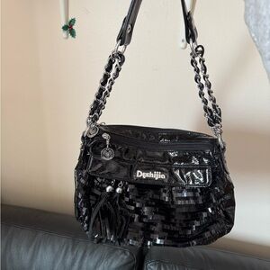 Black Sequin Chain-Handle Shoulder Bag
